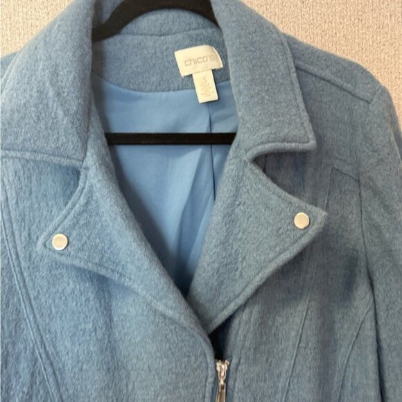 CHICO'S‎ Wool  Women Size 3 (XL) Moto Jacket Zip Up blue - Picture 2 of 8